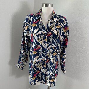 Vintage Corey B. New York Womens Size 8 100% Silk Shirt Shoe Print Blouse